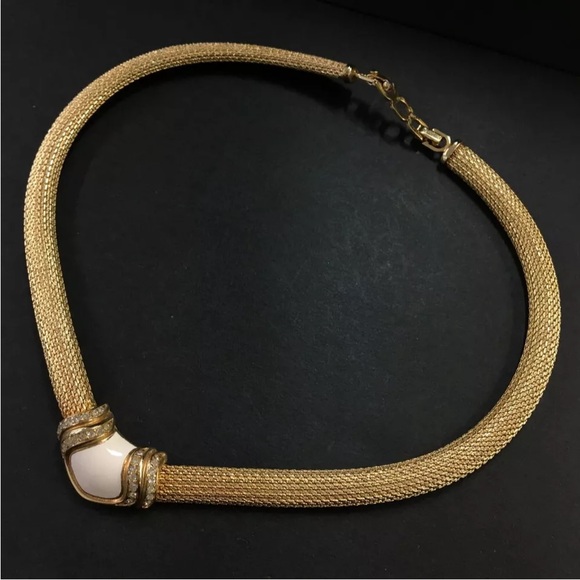 Christian Dior Enamel Rhinestone Gold Tone Necklace - Picture 2 of 8